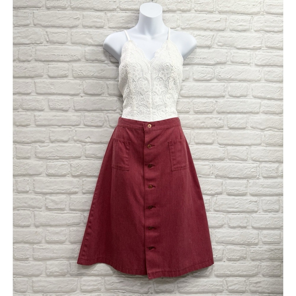 Vtg Wrangler Button front A-line Midi Skirt 13/14 Misses Pockets‎ South Western